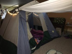 Tent set up inside for camping